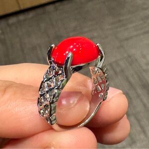 Size 6.5 Red Stone Silver Ring